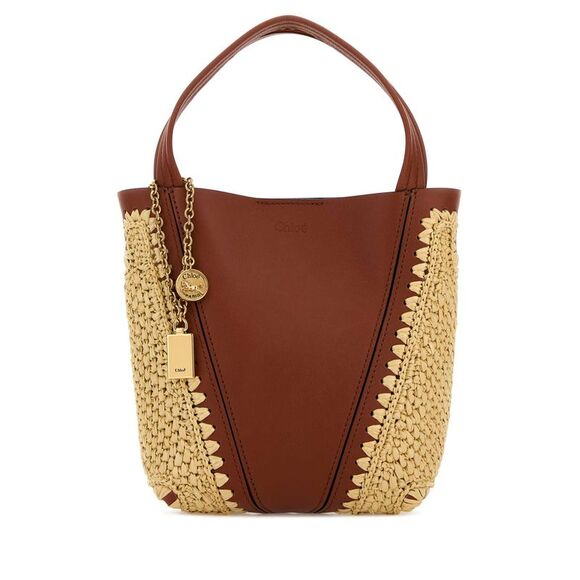 CHLOE Handbags - Chloe Women Two-Tone Leather And Raffia Bucket Bag